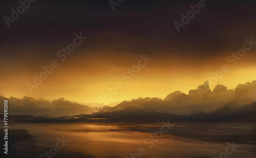 Illustration of a sea at sunset