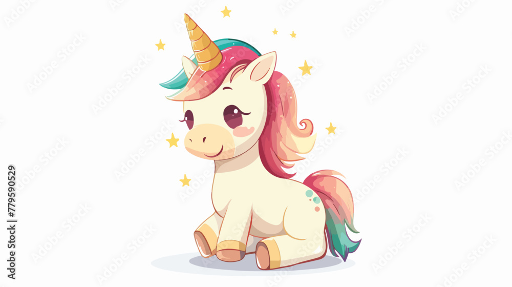 Fantasy cartoon character of baby unicorn flat vector