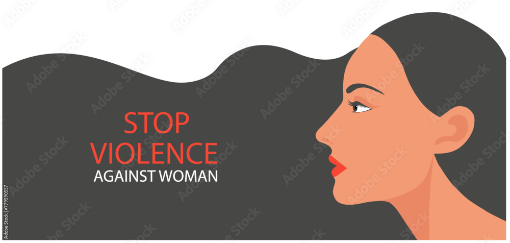 Stop violence against woman concept for the International Day for the Elimination of Violence against Women, woman crying face vector illustration