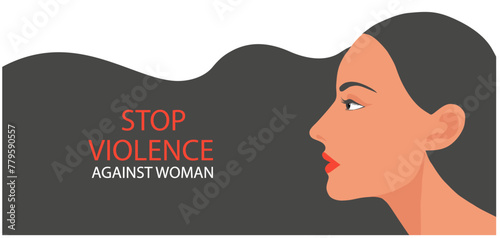Stop violence against woman concept for the International Day for the Elimination of Violence against Women, woman crying face vector illustration