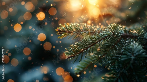 The season of holiday season is upon us! Season holiday background of soft light, fir trees and bokeh.