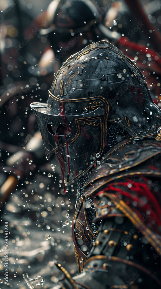 Medieval knight in the chaos of a battle Medieval knight in the chaos of a battle