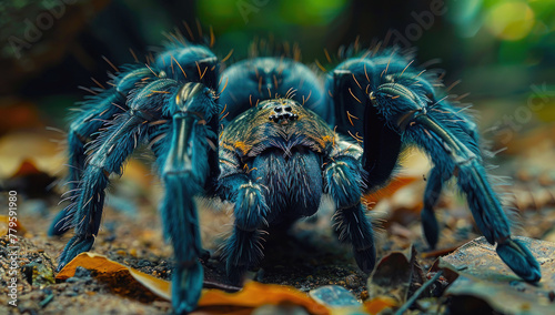 Close-up of a tarantula spider in the forest