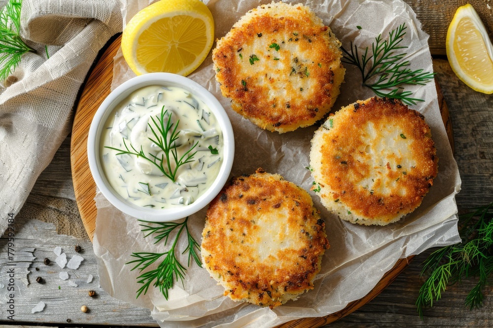 Cod cakes with sauce