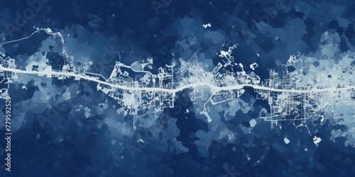 Indigo and white pattern with a Indigo background map lines sigths and pattern with topography sights in a city backdrop