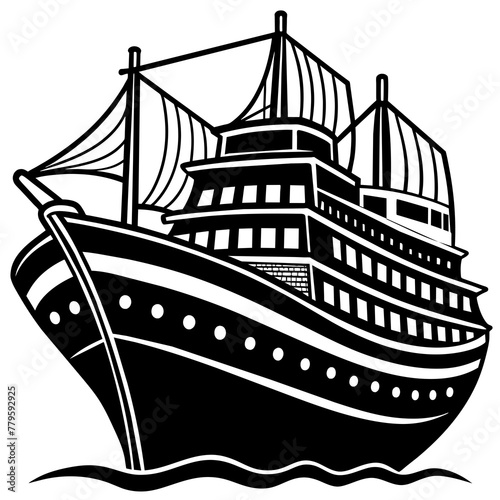 ship on the sea, black ship silhouette vector illustration,icon,svg,sailing ship characters,Holiday t shirt,Hand drawn trendy Vector illustration,Smal ship on a white background