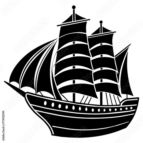 ship on the sea, black ship silhouette vector illustration,icon,svg,sailing ship characters,Holiday t shirt,Hand drawn trendy Vector illustration,Smal ship on a white background