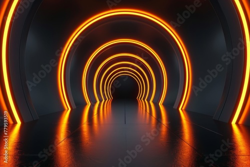Indoor Tunnel with Curved Roof and Illuminated Rays