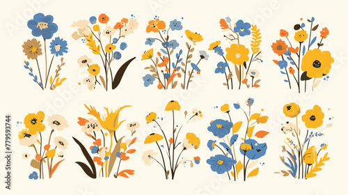 Flowers icons colored classical decor Flat vector isolated