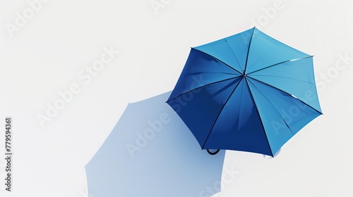 A modern blue umbrella  showcased in isolation on a white background with a shadow  emphasizing its sleek design and utility