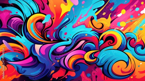 Abstract vibrant graffiti art with colorful swirls and patterns.