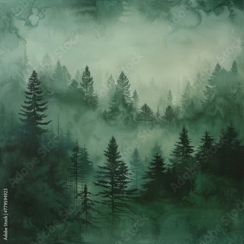 A mystical forest gradient from deep woodland green to mystical fog white