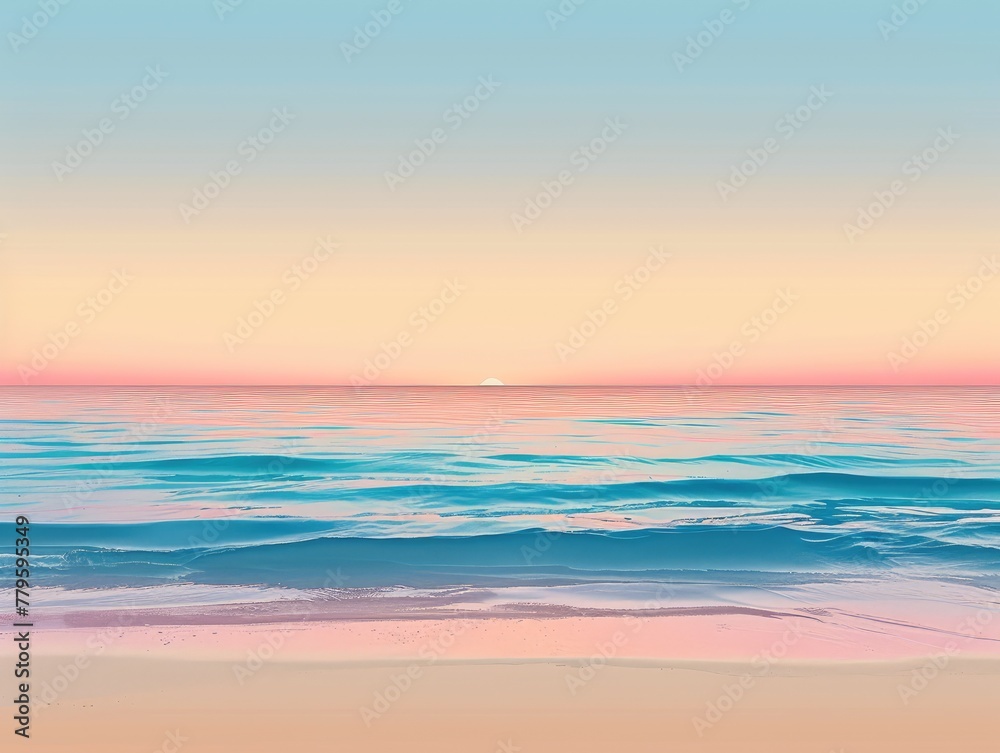A sunset at the beach gradient from soft sand beige to ocean blue