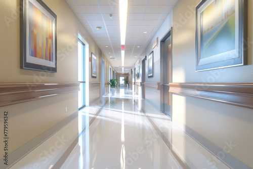 Glazed corridor inside Hospital.