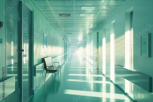 Glazed corridor inside Hospital.