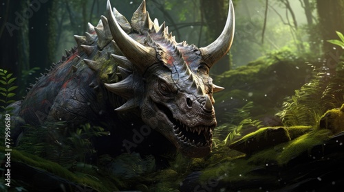 Triceratops in ancient forest landscape