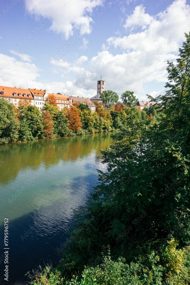 Fototapeta premium Beautiful landscape of river Regnitz in the ancient Bamberg City, Bavaria