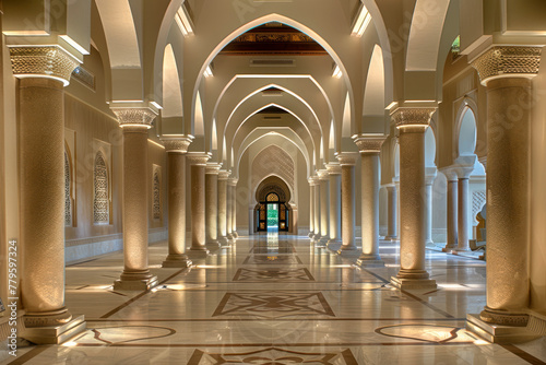 Interior Arabic architecture and sculptured walls.