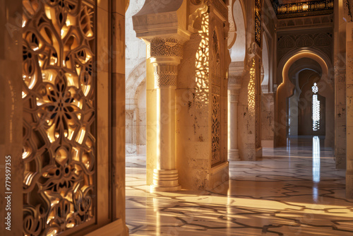 Interior Arabic architecture and sculptured walls.