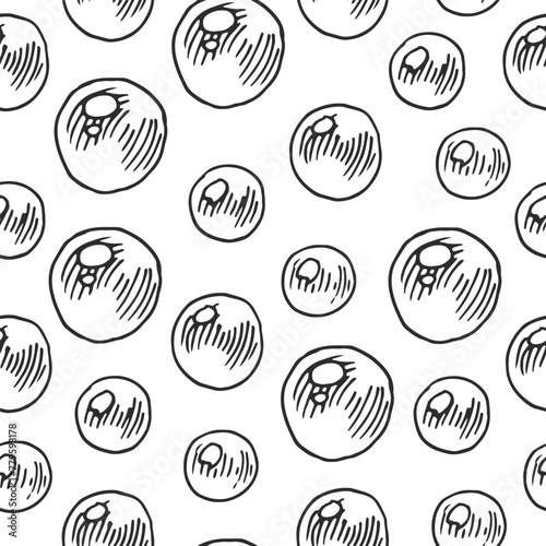Bubble soap Vector seamless Pattern. Outline illustration of underwater Background. Black and white line art. Hand drawn graphic sketch. Linear drawing of water with air © Ekaterina