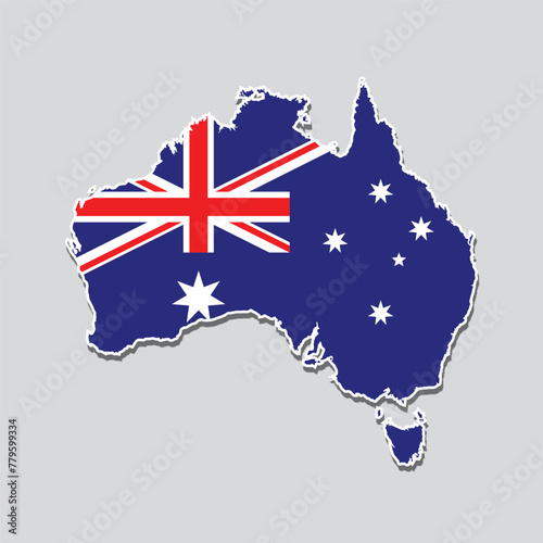 Map of Australia with its flag colors isolated on gray background