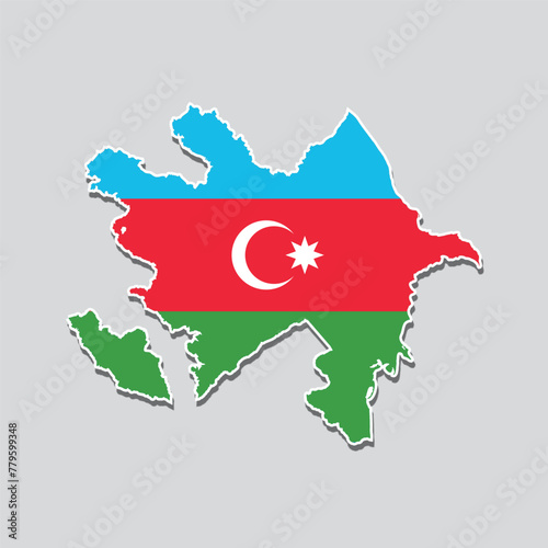 Map of Azerbaijan with its flag colors isolated on gray background
