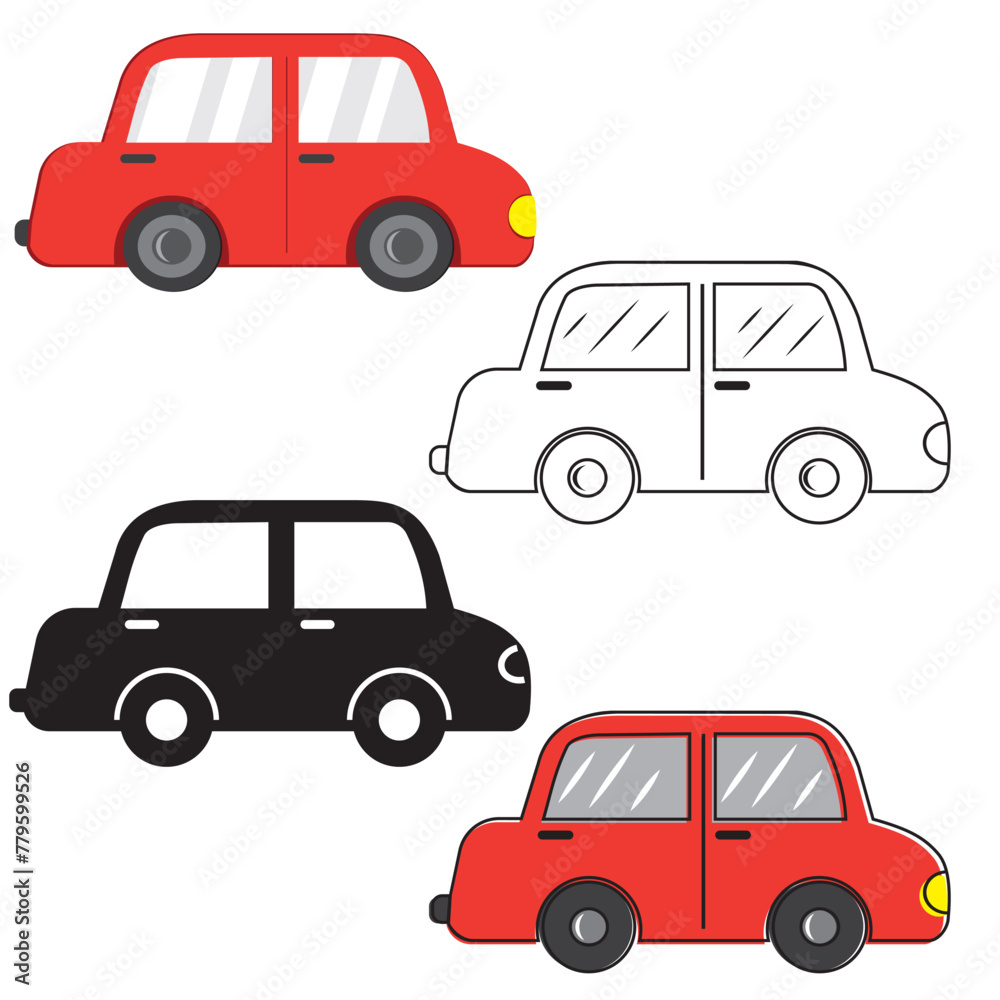 Set of four cars, elements isolated on a white background Set of four cars, elements isolated on a white background