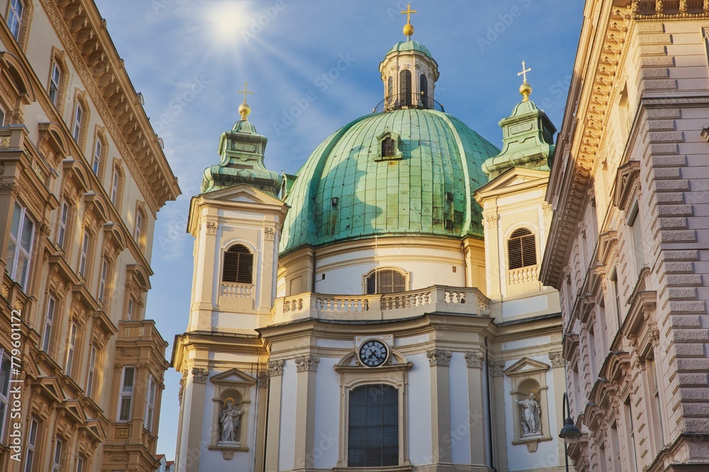Amazing shot of St. Peters Church in Vienna near the famous Graben in sunny mood