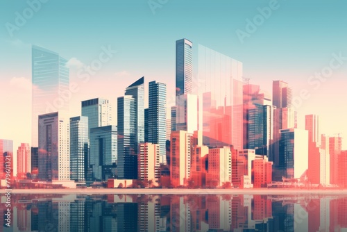 Futuristic effects Real Estate and Real Estate Development Modern buildings, city skyline in contemporary color style. © venusvi