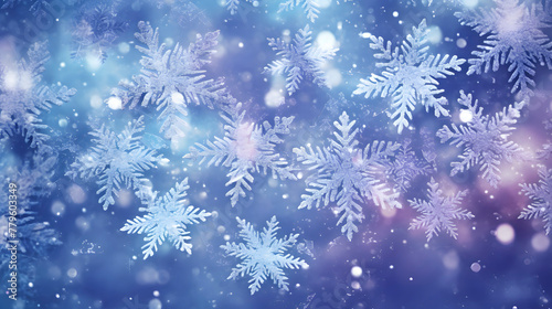 Digital blue and purple snowflake glitter pattern abstract poster web page PPT background