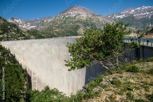 Landscape view of the Emosson Dam in Switzerland with mountains on the horizon