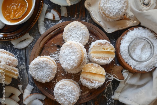 Different kinds of Argentine alfajores made with cornstarch coconut and dulce de leche