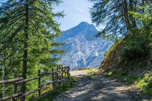 Landscape of mountains on a sunny day in Val di Rhemes, Italy photo