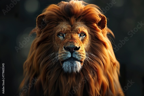 Majestic Lion staring on black background © Saad