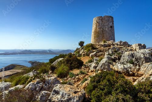 The Albercutx watchtower at Cap de Formentor in northwestern Mallorca, Spain photo