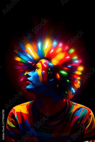 Neon Lights Illuminate Vibrant Digital Art Clown, Radiating Unmatched Joy and Laughter