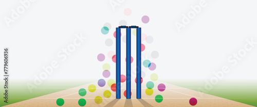 illustration of cricket stumps and ball pitching measurement, tracks.