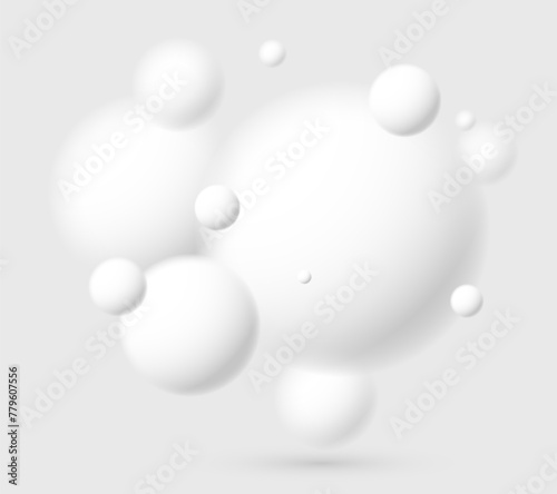 Light and soft 3D defocused spheres vector abstract background, relaxing ambient theme with white balls in levitation, atmospheric wallpaper.