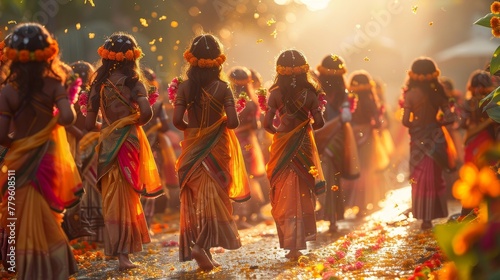 An illustration of the Gudi Padwa Lunar New Year celebrations in Maharashtra, India...
