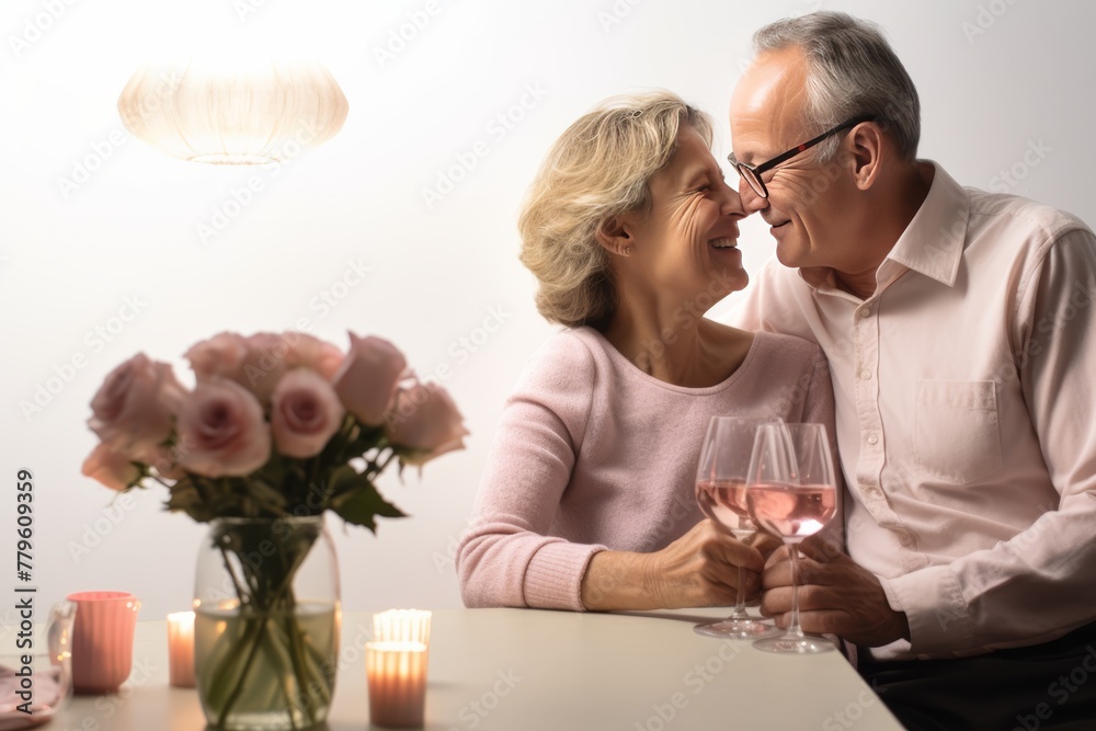 Middle-aged man celebrating his wedding anniversary with his wife Romantic, warm atmosphere Middle-aged man celebrating his wedding anniversary with his wife Romantic, warm atmosphere