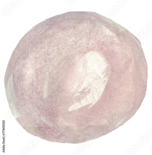 Watercolor pearl isolated on transparent background. Hand-drawn light pinkish bluish circle