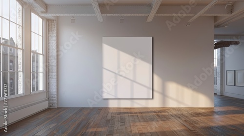 Huge open-plan room with mockup of a painting hanging on one wall