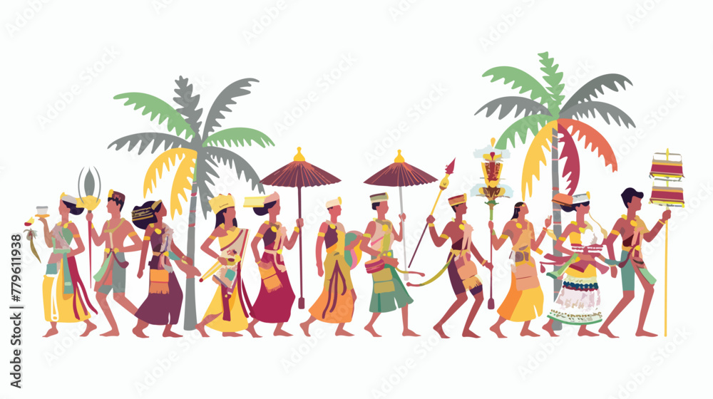 Hindu religious rite parade in Bali Indonesia. Parade