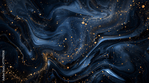 Abstract Navy Blue and Gold Marble Background