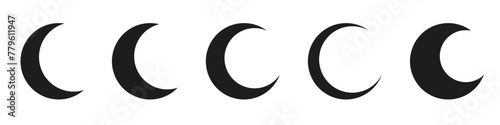 Moon icon set. Moon phase symbol. Crescent icon in glyph. Crescent icon set. Lunar symbol in black. Moon silhouette. Stock vector illustration