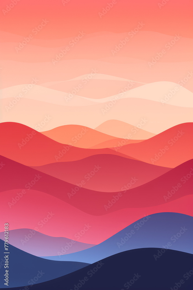 Flat art vector of sunset on the mountain