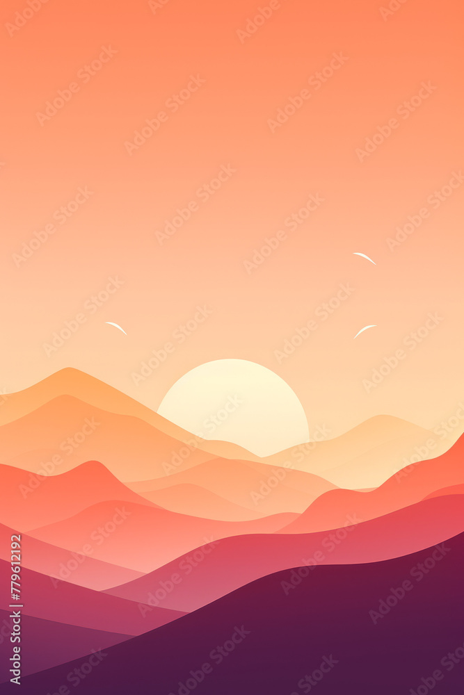 Flat art vector of sunset on the mountain