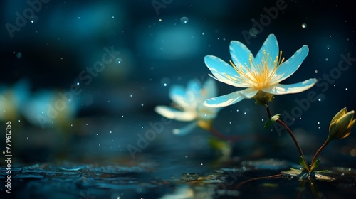 Luminous flower double exposure on deep turquoise background creates captivating visual impact