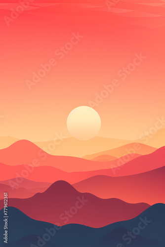 Flat art vector of sunset on the mountain