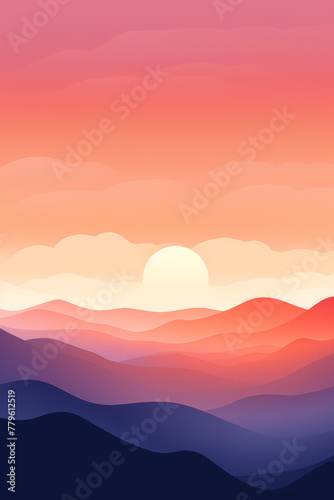 Flat art vector of sunset on the mountain